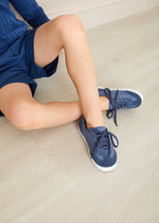 Lace Up Plimsoll Sneakers in Navy (24-34EU) Shoes  from Pepa London US