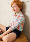 Checked Polo Collar Long Sleeve Shirt in Blue (12mths-10yrs) Shirts  from Pepa London US