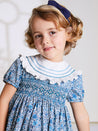 Botanical Print Hand Smocked Dress in French Blue (12mths-10yrs) Dresses  from Pepa London US