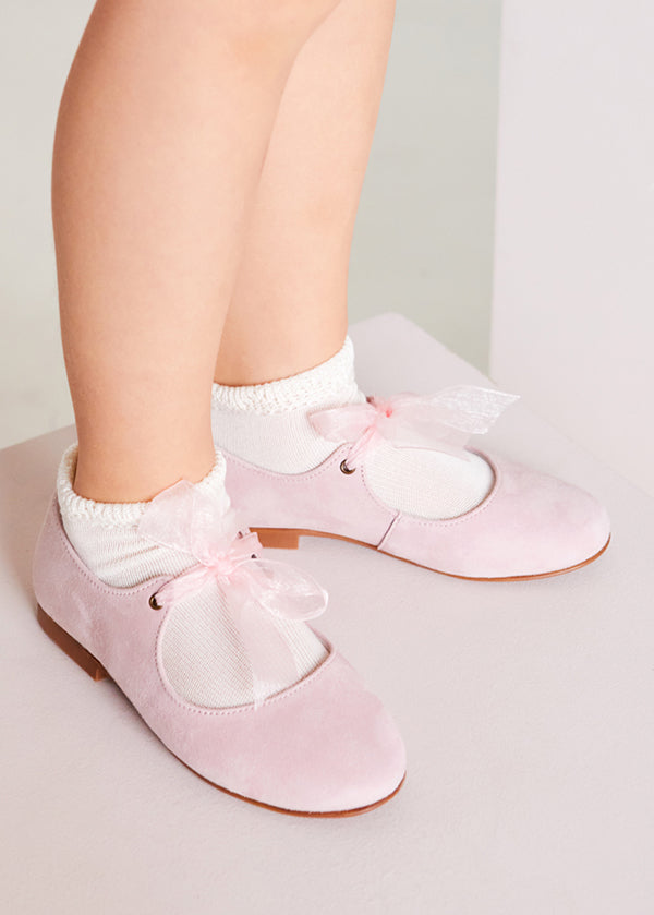 Suede Mary Jane Shoes in Pink With Organza Bow (24-34EU) SHOES from Pepa London US