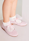 Suede Mary Jane Shoes in Pink With Organza Bow (24-34EU) Shoes  from Pepa London US