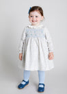 Floral Print Hand Smocked Dress & Bloomers In Blue (6mths-3yrs) Dresses  from Pepa London US