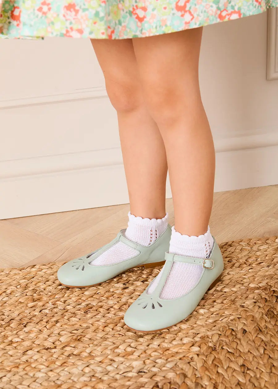 Petal Detail Charlotte Shoes in Mint (21-36EU) Shoes from Pepa London US