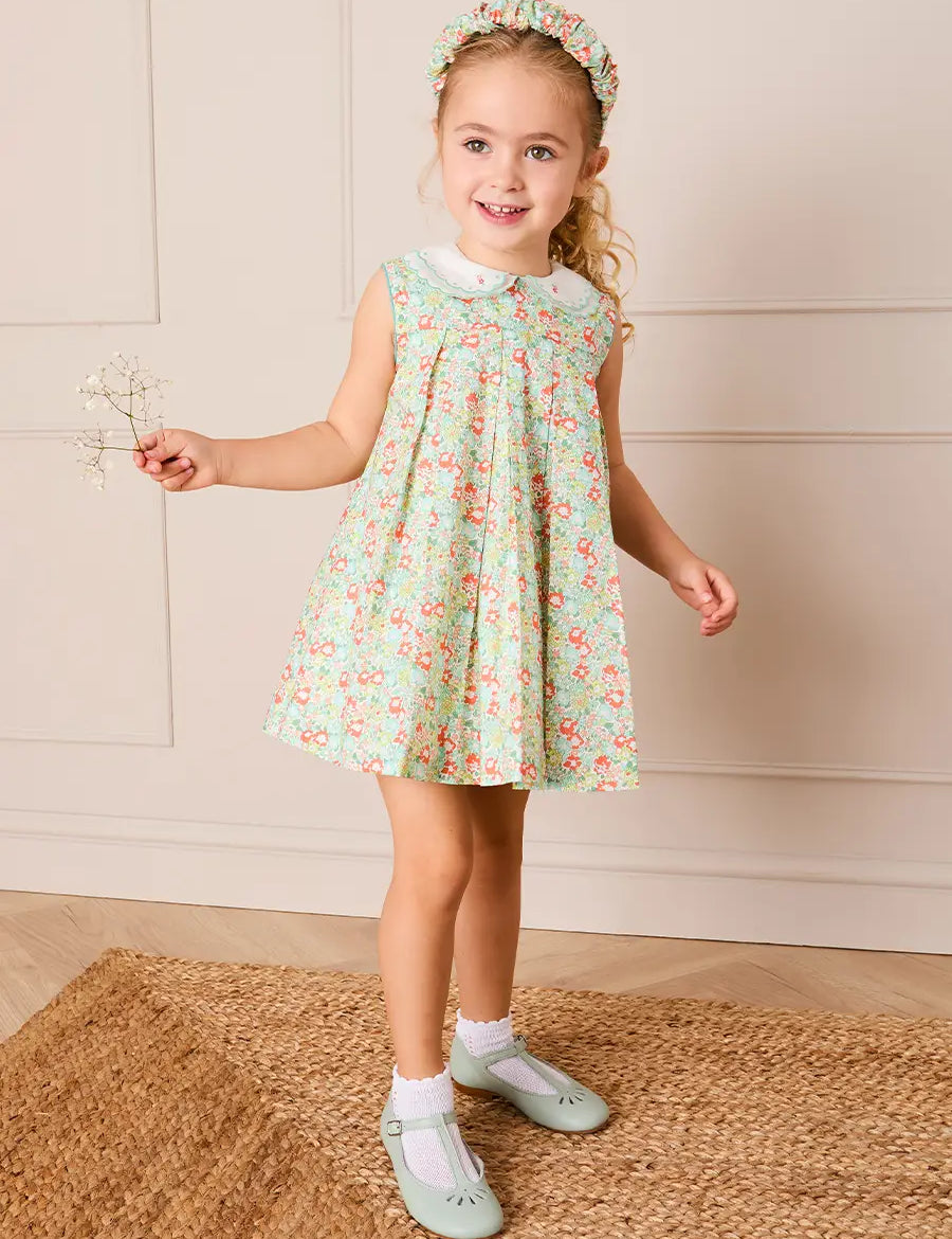 Mabel Floral Layered Scallop Collar Trapeze Dress in Green (12mths- 10yrs) DRESSES from Pepa London US
