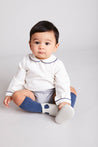 Herringbone Peter Pan Collar Long Sleeve Two Piece Set in Blue (6mths-2yrs) Sets  from Pepa London US