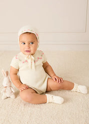 Wildflower Embroidered Knitted Romper in Cream (1-9mths) Rompers from Pepa London US