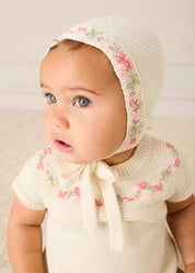 Wildflower Embroidered Knitted Romper in Cream (1-9mths) Rompers from Pepa London US