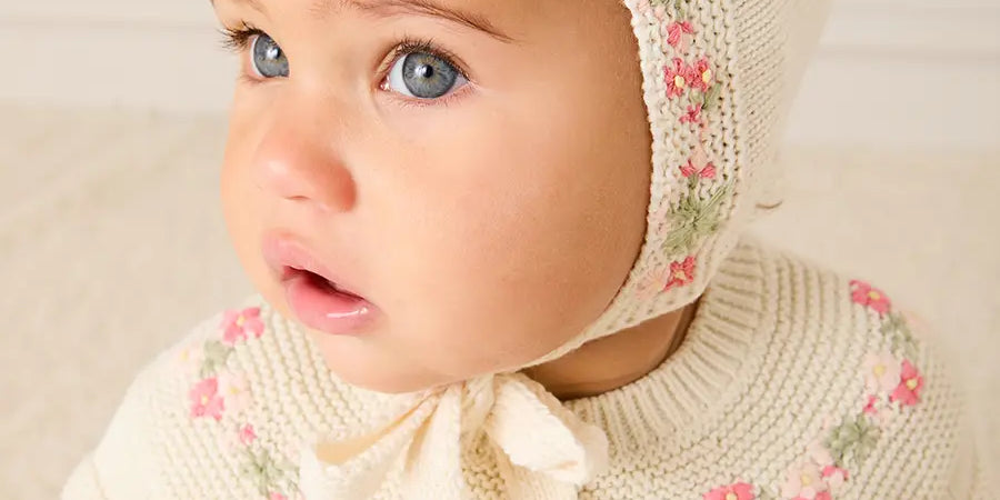 Wildflower Embroidered Bonnet in Cream Bonnets from Pepa London US