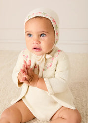 Wildflower Embroidered Two Button Cotton Cardigan in Cream (1-9mths) Knitwear from Pepa London