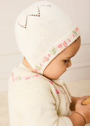 Wildflower Embroidered Two Button Cotton Cardigan in Cream (1-9mths) Knitwear from Pepa London