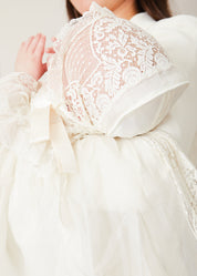 Bespoke Organza Silk Christening Gown With Antique Lace and Bonnet MADE TO ORDER from Pepa London US