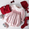 Hand Smocked Long Sleeve Romper in Pink (6mths-2yrs) Rompers  from Pepa London US