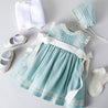 Lace Trim Ivory Bow Dress in Teal (6mths-5yrs) dresses  from Pepa London US