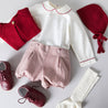 Herringbone Peter Pan Collar Long Sleeve Two Piece Set in Red (6mths-2yrs) Sets  from Pepa London US