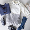 Herringbone Peter Pan Collar Long Sleeve Two Piece Set in Blue (6mths-2yrs) Sets  from Pepa London US