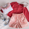 Floral Ruffle Collar Cotton Top in Pink (2-10yrs) Tops & Bodysuits  from Pepa London US