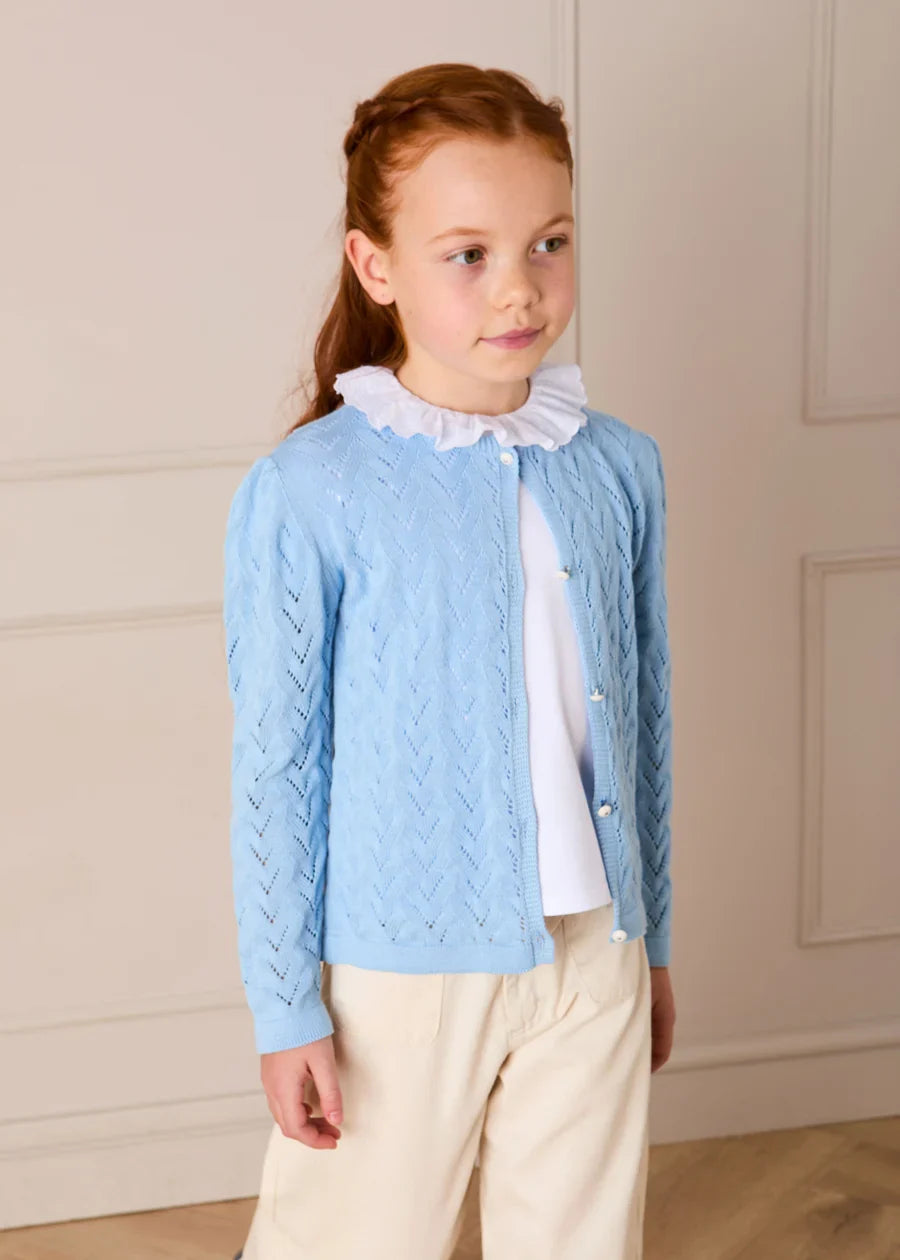 Openwork Cotton Cardigan in Light Blue (2-10yrs) Knitwear from Pepa London US