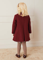 Single Breasted Scallop Detail Coat In Burgundy (12mths-12yrs) COATS from Pepa London