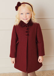 Single Breasted Scallop Detail Coat In Burgundy (12mths-12yrs) COATS from Pepa London