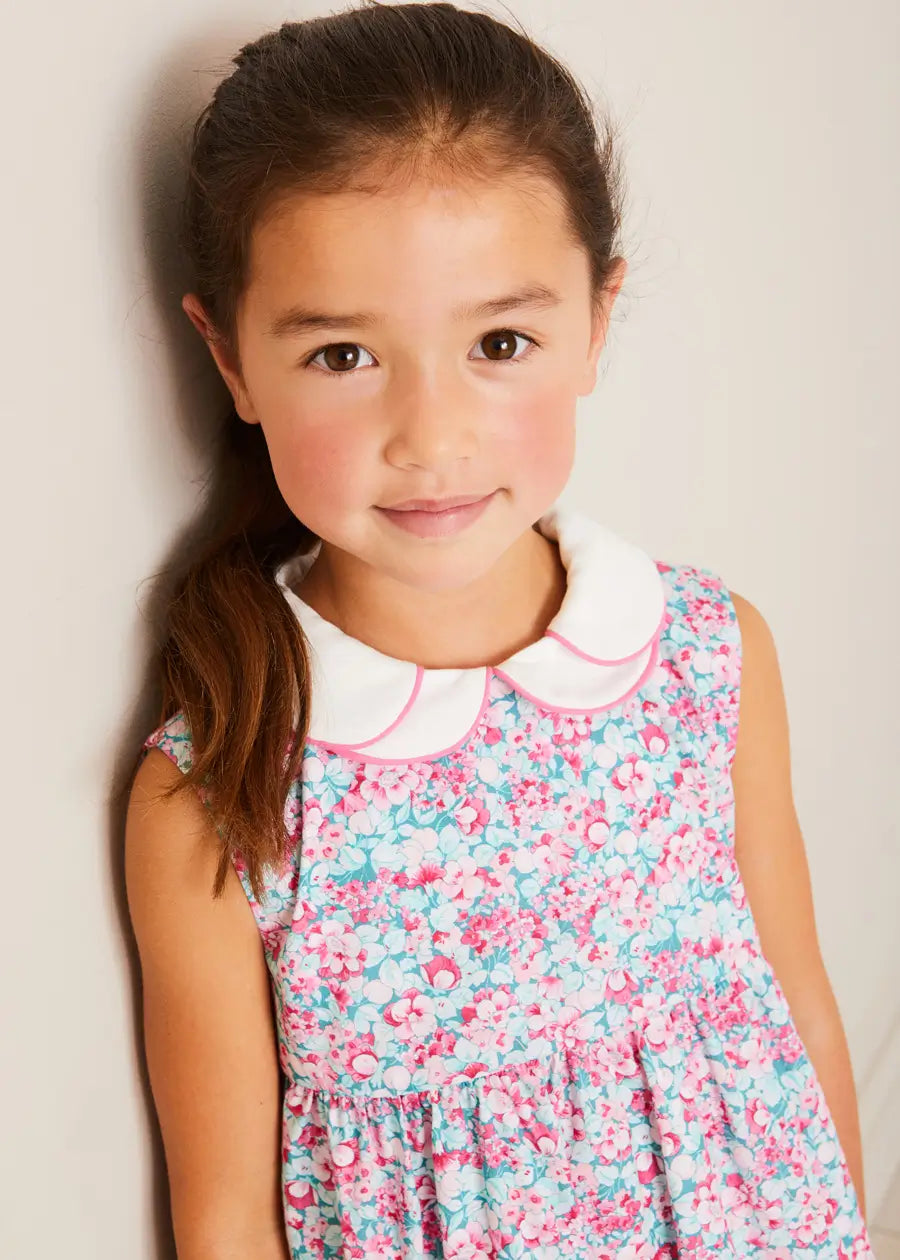 Eloise Floral Scallop Collar Sleeveless Dress in Pink (4-12yrs) DRESSES from Pepa London US