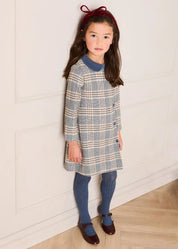 Walcott Check Long Sleeve Velvet Collar Dress in Navy (18mths-12yrs)