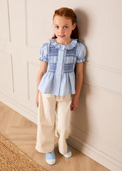 Smocked Peplum Scallop Collar Blouse in Blue (2-12yrs) Blouses from Pepa London US