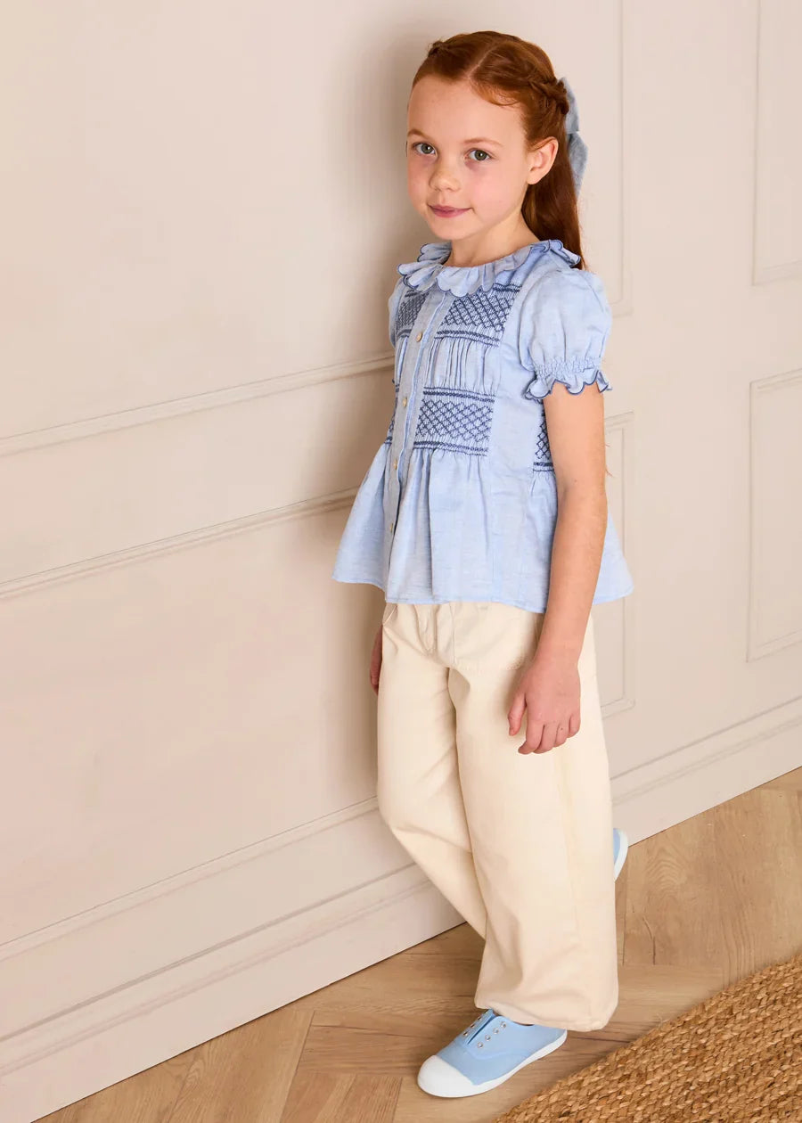 Soft Cotton Wide Leg Trousers in Cream (2-12yrs) Trousers from Pepa London US