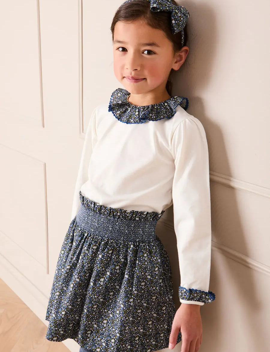 Lydia Floral Detail Long Sleeve Top in Off White (2-10yrs) Tops & Bodysuits from Pepa London US