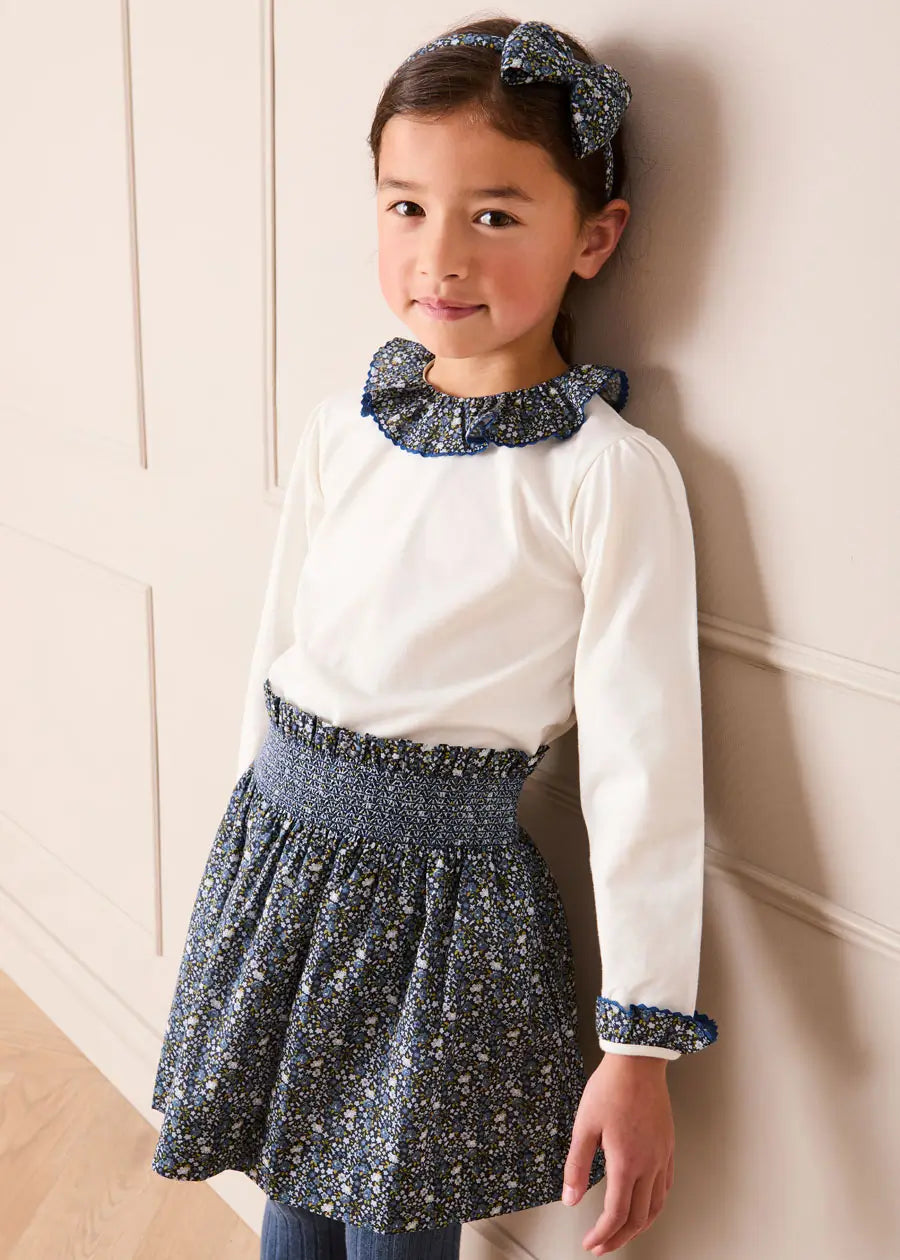Lydia Floral Detail Long Sleeve Top in Off White (2-10yrs) Tops & Bodysuits from Pepa London US
