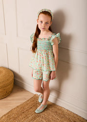 Mabel Floral Scallop Edge High Waisted Shorts in Green (2-12yrs) SHORTS from Pepa London US