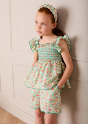 Mabel Floral Scallop Edge High Waisted Shorts in Green (2-12yrs) SHORTS from Pepa London US