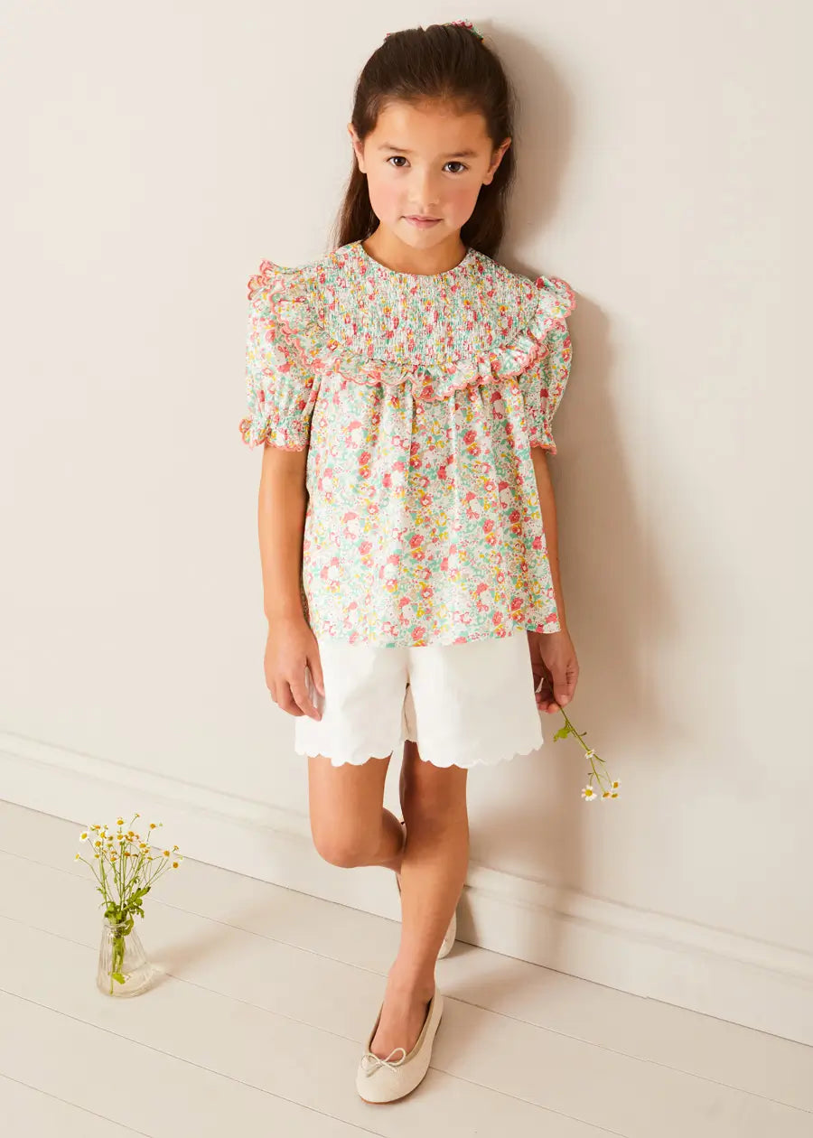 Scallop Trim Embroidered Shorts in White (2-10yrs) SHORTS from Pepa London US