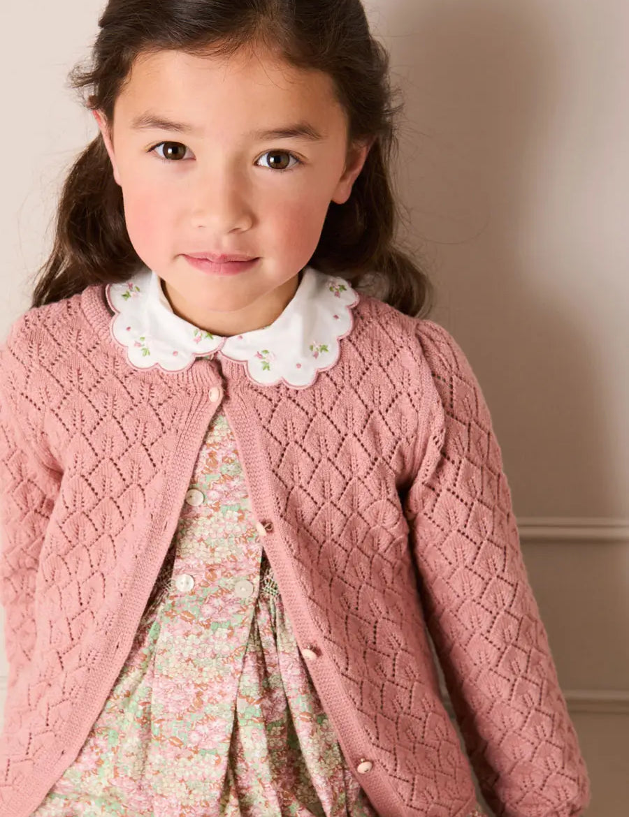 Leaf Openwork Cardigan in Pink (2-10yrs) Knitwear from Pepa London US