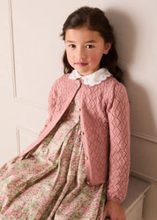 Leaf Openwork Cardigan in Pink (2-10yrs) Knitwear from Pepa London US