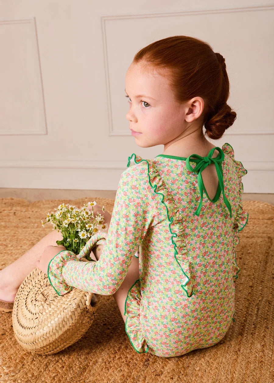 Annie Apple Print Raffia Round Beach Bag in Green Accessories from Pepa London US