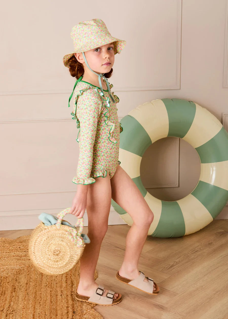 Annie Apple Print Beach Hat in Green (S-L) Accessories from Pepa London US