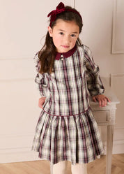 Whittaker Check Long Sleeve Pleated Dress in Burgundy (18mths-12yrs) Dresses from Pepa London US