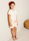 Crochet Cherry Detail Short Sleeve Cardigan in Beige (4-10yrs) KNITWEAR from Pepa London US