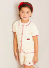 Crochet Cherry Detail Short Sleeve Cardigan in Beige (4-10yrs) KNITWEAR from Pepa London US