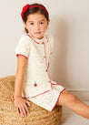 Crochet Cherry Detail Short Sleeve Cardigan in Beige (4-10yrs) KNITWEAR from Pepa London US