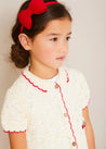 Crochet Cherry Detail Short Sleeve Cardigan in Beige (4-10yrs) KNITWEAR from Pepa London US