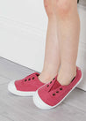 Faux Lace Hole Canvas Plimsolls in Raspberry Red (19-34EU) Shoes  from Pepa London US