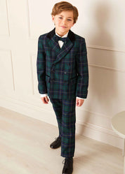 Windsor Tartan Double Breasted Blazer in Green (4-10yrs) Coats from Pepa London US
