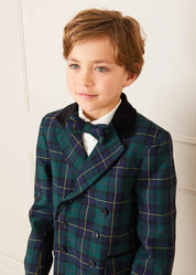 Windsor Tartan Double Breasted Blazer in Green (4-10yrs) Coats from Pepa London US