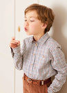 Checked Polo Collar Long Sleeve Shirt In Beige (4-10yrs) SHIRTS  from Pepa London