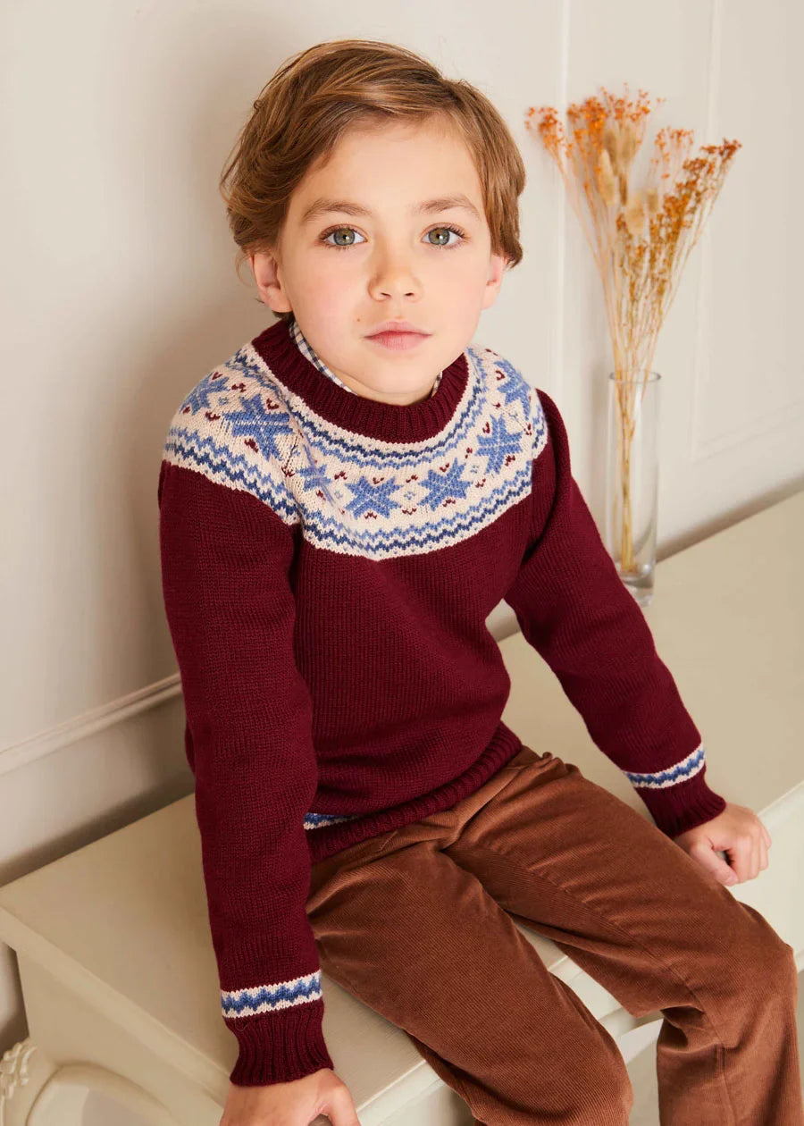 Classic Fair Isle Merino Wool Jumper in Burgundy (12mths-10yrs) Knitwear from Pepa London US