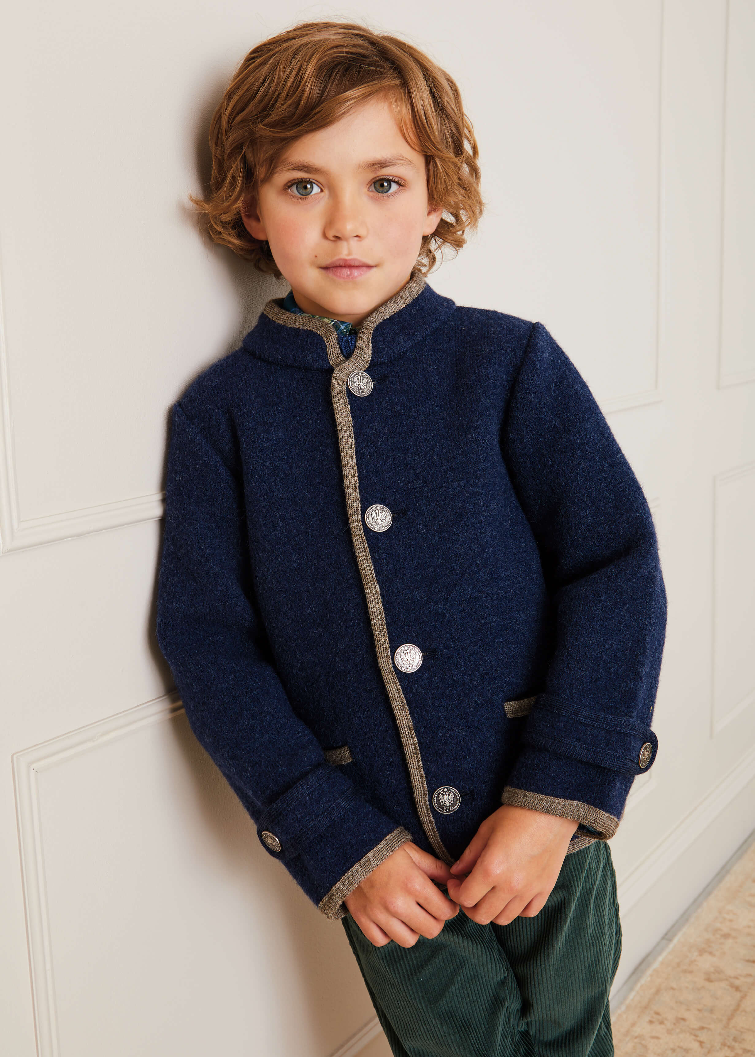 Austrian Single Breasted Contrast Trim Jacket in Blue (18mths-10yrs) Coats from Pepa London US