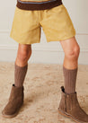 Herringbone Leather Button Shorts in Mustard (4-10yrs) Shorts  from Pepa London US