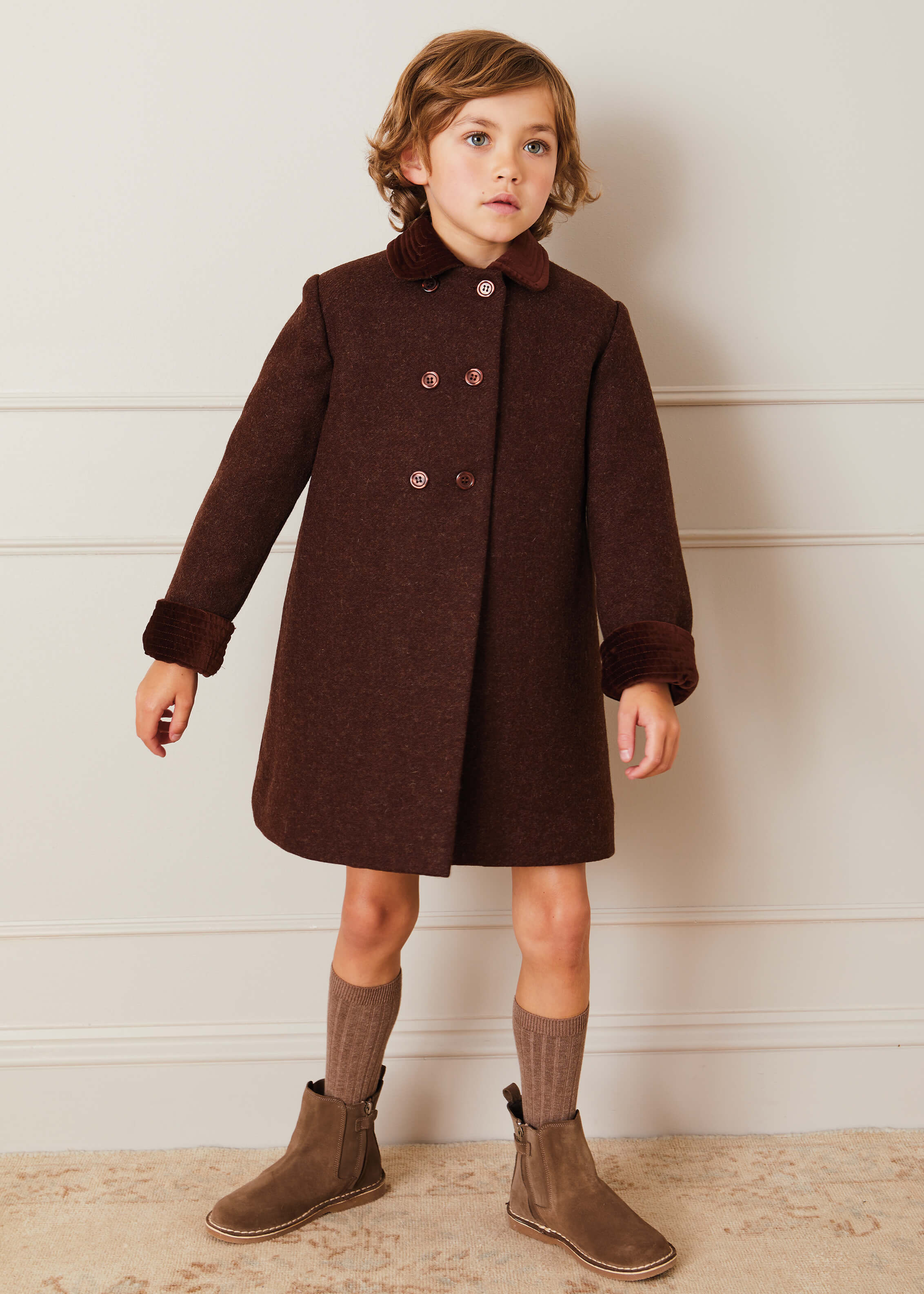 Traditional Double Breasted Coat in Brown (12mths-10yrs) COATS from Pepa London US