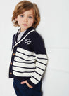 Nautical Knot Motif Stripe Cardigan in Navy (12mths-10yrs) Knitwear  from Pepa London US